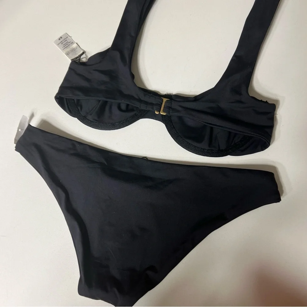 L*Space Tori Black Bikini top with Sandy Bottoms.